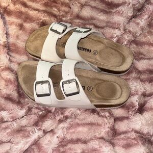 White cushionaire 2 strap sandals